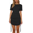 thumbnail image 5 of Einccm Women's Mini Dress Ruched Bodycon Short Sleeve Crewneck with Adjustable Side Drawstring for Casual Summer Daily Wear Work Travel and Versatile Styling, 5 of 8