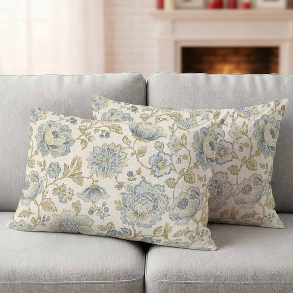 Blue Elegant Tulips Outdoor Pillow Covers 20x12 Set of 2,Waterproof Patio Throw Pillowcase Protectors,Farmhouse Yellow Floral Vintage Lumbar Decorative Pillow Shams Cushion Covers for Seat Bed Couch