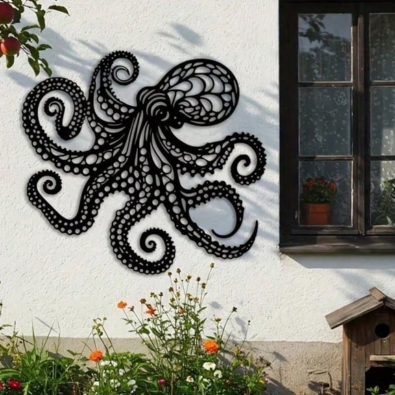 Gothic Black Metal Octopus Wall Art with Intricate Tentacle Details Ideal for Nautical Bathrooms Christmas Decor or Unique Gifts for Modern Home Decor