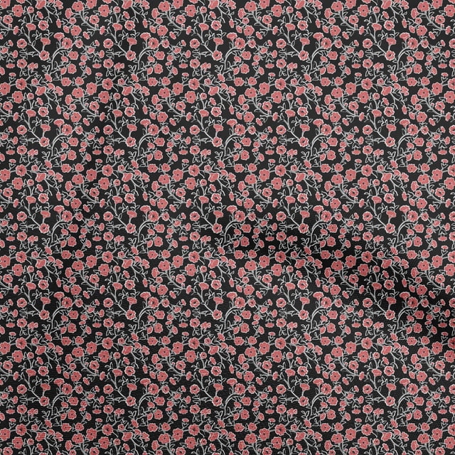 oneOone Polyester Spandex Black Fabric Floral Sewing Craft Projects Fabric Prints By Yard 56 Inch Wide