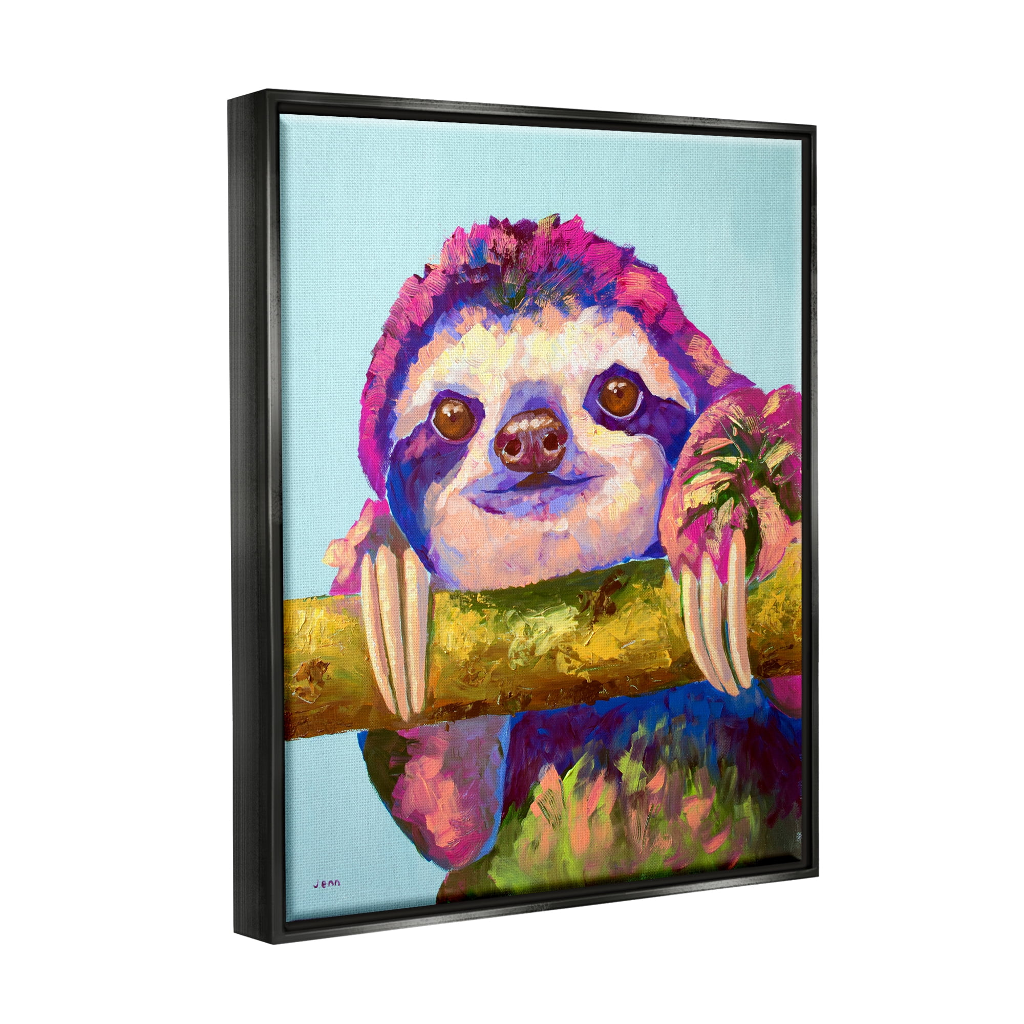 Stupell Happy Sloth Bold Wildlife Animal Animals & Insects Painting Black Floater Framed Art Print Wall Art