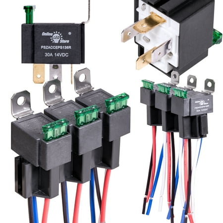 OLS 12V 30 Amp Fuse 4-Pin SPST Bosch Style Electrical Relay Harness Set