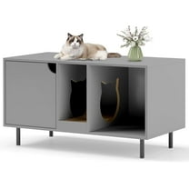 NALYL Double Litter Box Enclosure, 40 Inch Hidden Cat Washroom with Detachable Scratching Board, Metal Legs, Indoor Cat House End Side Table, Cat Litter Box Furniture for 2 Litter Box (Grey)