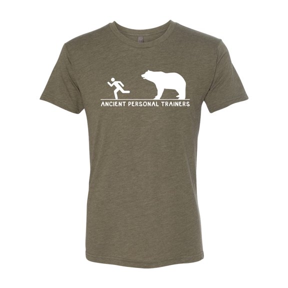 Wild Bobby Ancient Personal Trainers Funny Bear Chase Men Premium Tri Blend Tee
