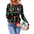 thumbnail image 3 of ZXSXSY Women Christmas Sequin Letter Print Crew Neck Long Sleeve Ugly Christmas Sweater, 3 of 8