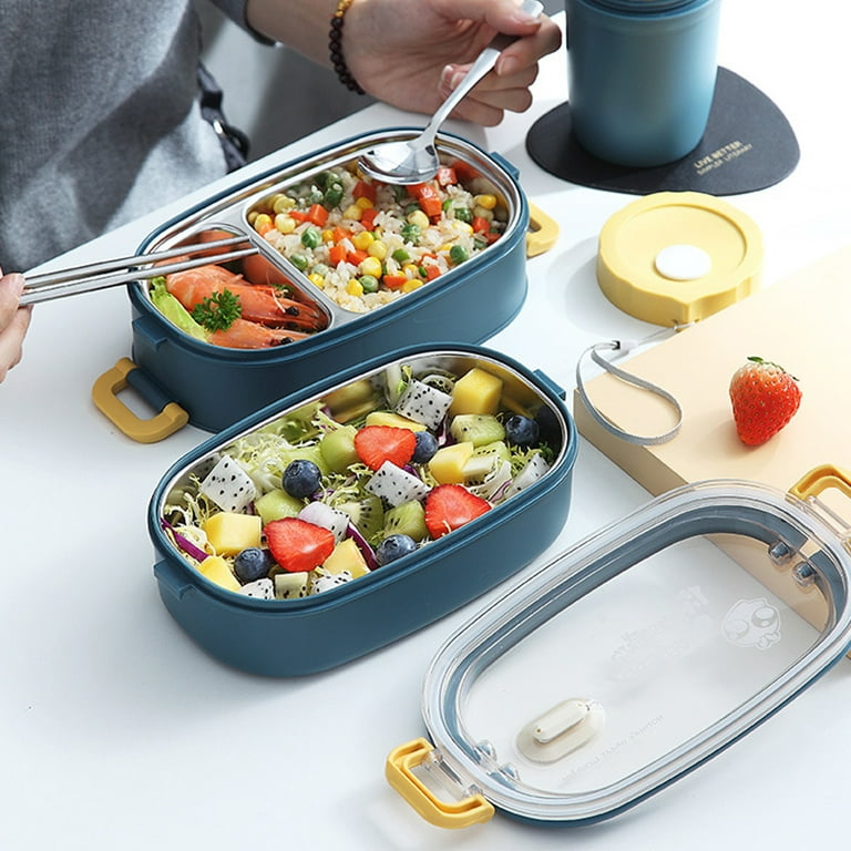 1pc Double Layers (1 Compartment + 2 Grids) Orange Insulated Lunch Box,  Large Capacity, Microwave Safe, Ideal For Office Workers And Students, Made  Of 304 Stainless Steel