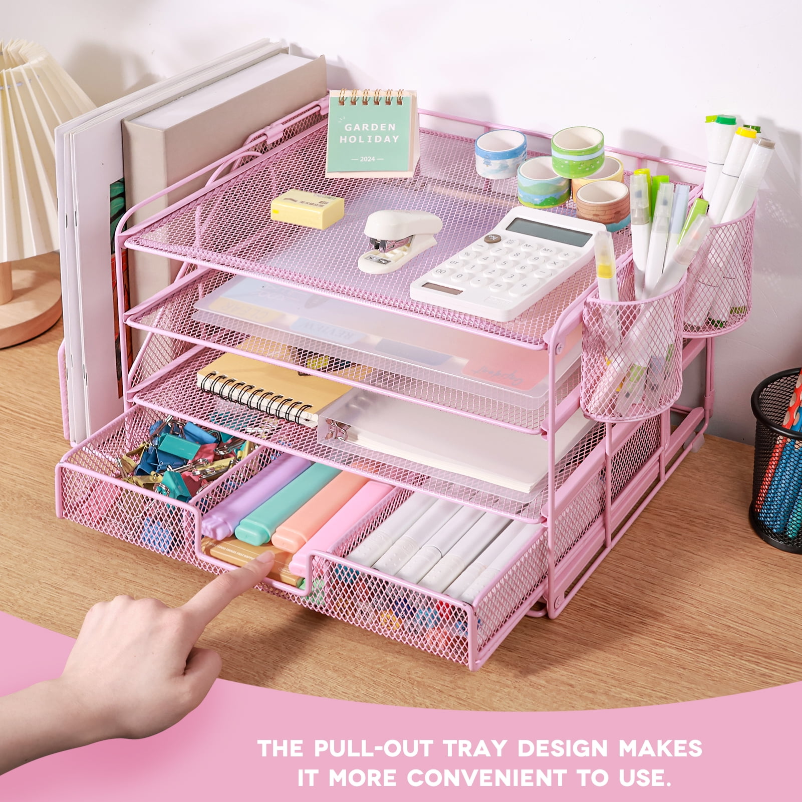 Livhil Desktop Organizer 4-Tier Desk Organizers Sets and Storage, File Organizers for Desk Drawer Organizer, Paper Organizer for Desk (Pink)