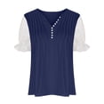 thumbnail image 4 of Plebaso Hauts d'Été pour Femmes Patchwork Dentelle Manches Courtes Tunique Décontractée Boutonnée Col en V Blouses Habillées, 4 of 6