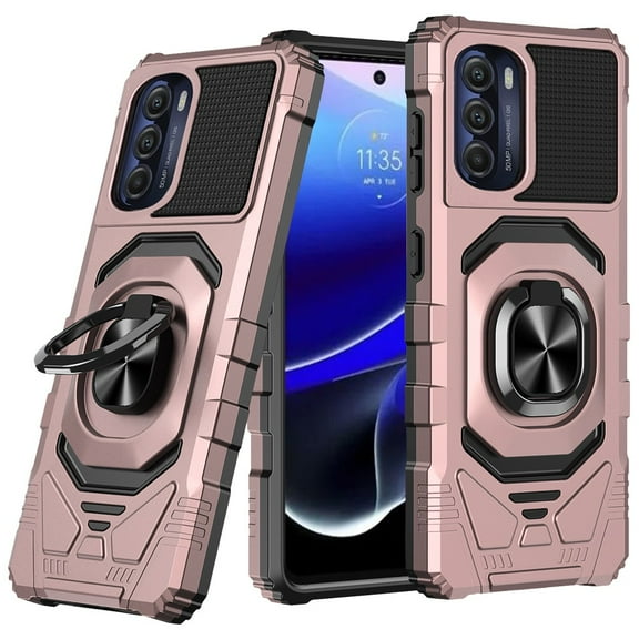 For Motorola Moto G Stylus 5G 2022 Hybrid Dual Layer with Rotate Magnetic Ring Stand Holder Kickstand Rugged Shockproof Cover ,Xpm Phone Case [ Rose Gold ]