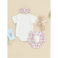 thumbnail image 4 of Suealasg Infant Baby Girls Easter 3Pcs Clothes Sets 3M 6M 12M 18M Short Sleeve Letters Print Romper +Bunny Print PP Shorts +Hairband Newborn Girls Summer Casual Outfits, 4 of 9