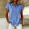 thumbnail image 2 of CBASIHI Womens Striped Cotton Linen Button Up Shirts- Relaxed Fit Casual Elegant Collared Summer Classic Short Sleeve Office Work Tops Blue Size S-2XL, 2 of 6