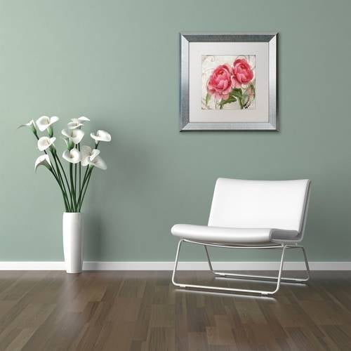 Trademark Fine Art "Apricot Peonies I" Canvas Art by Color Bakery White Matte, Silver Frame