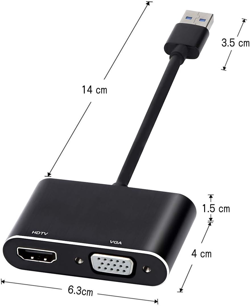 2 in 1 USB To VGA HD Adapter, USB 3.0/2.0 To 4K HD/HD 1080P VGA Adapter, PC Video Graphics Cable Converter