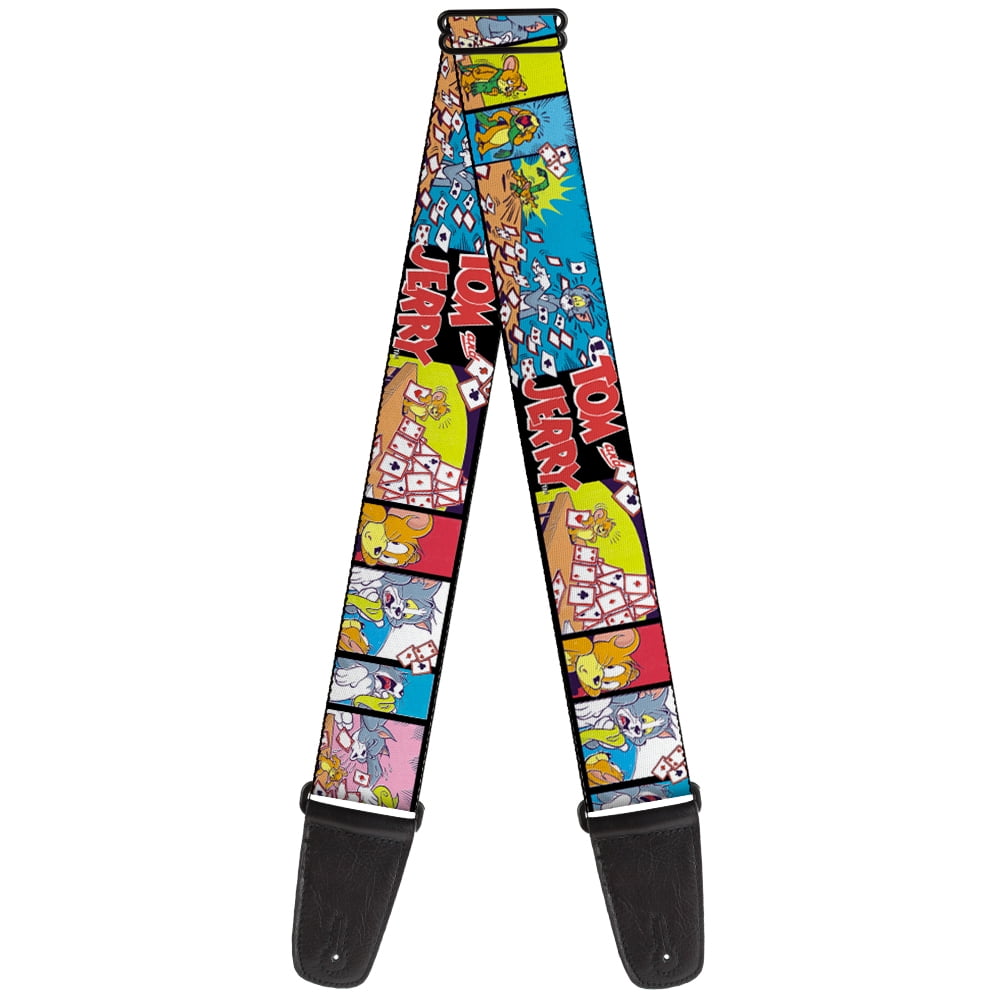 Tom and Jerry Guitar Strap, Tom Jerry House of Cards Panels, 2 Inches Wide