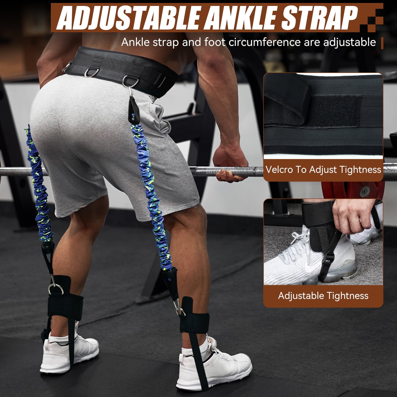 Ueasy Vertical Jumping Trainer with Adjustable Ankle Strap & Belt Horizontal Workout Equipment Leg Resistance Bands for Basketball Football Volleyball Training Equipment
