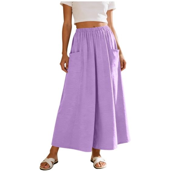 yillto Womens Skirts with Pockets Elastic Waist Loose Flowy Summer Casual Beach Vacation Maxi Skirt