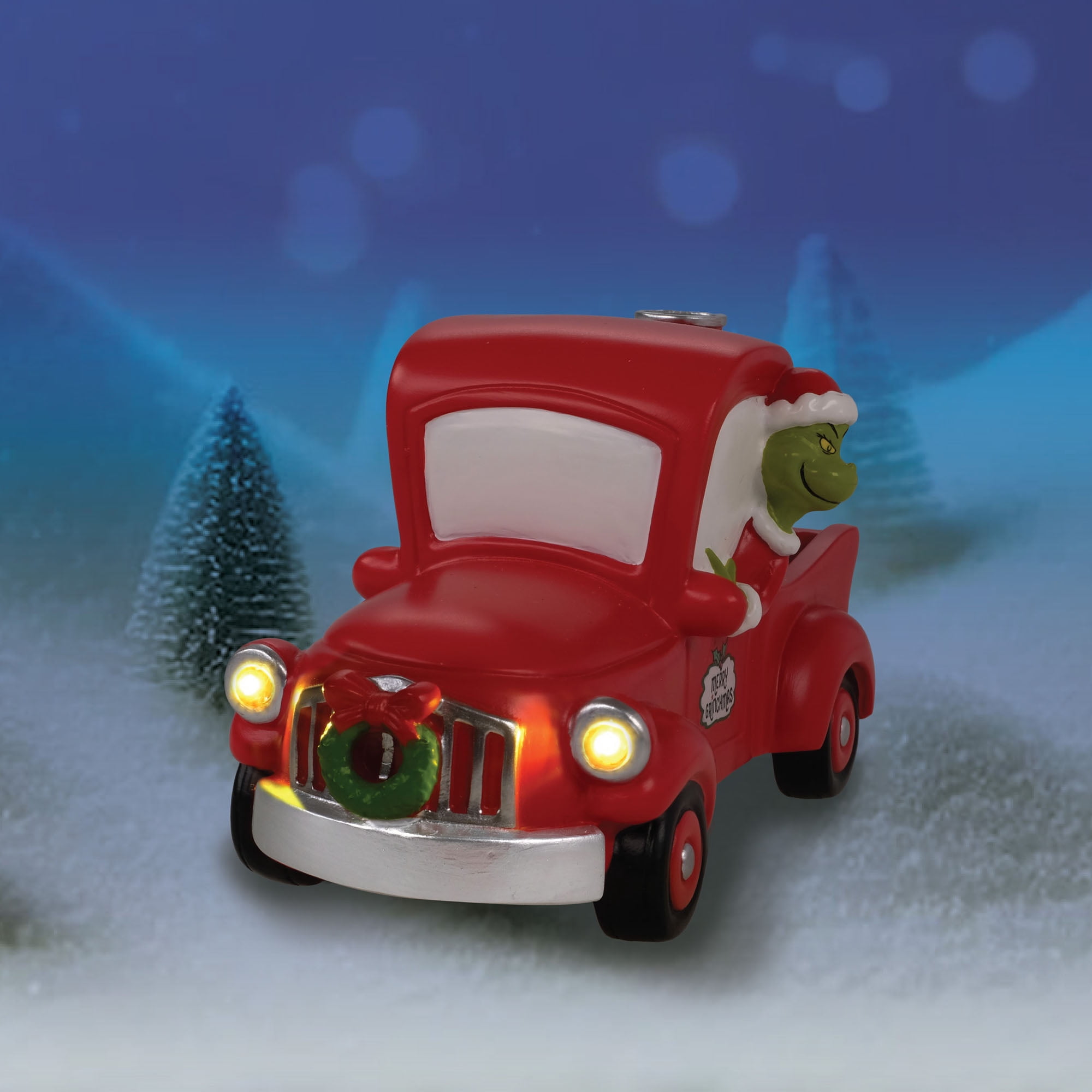 Dr. Seuss The Grinch Red Christmas Truck Tabletop Figurine with Merry Grinchmas Sign