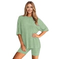 thumbnail image 5 of Stichou Women's 2 Piece Lounge Set 2026 Summer Casual Oversized Shirts Biker Shorts Matching Airport Travel Outfit Clothes Green L, 5 of 6