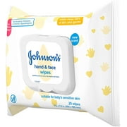 Johnsons Baby Hand & Face Cleansing Wipes to Remove 95% of Germs and Dirt from Skin, Pre-Moistened Allergy-Tested Wipes, Paraben & Alcohol-Free, 25 ct (Pack of 3)