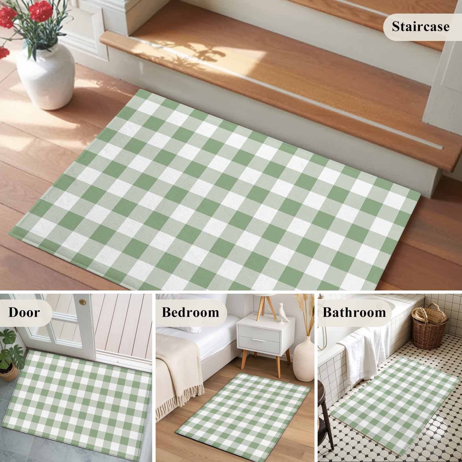Entrance Runner Rug 2'x3', Sage Green Checkered Non-slip Doormat for Indoor Outdoor Entrance, Farmhouse Buffalo Plaid Washable Throw Floor Mat for Front Door/Living Room/Bedroom/Bathroom/Kitchen
