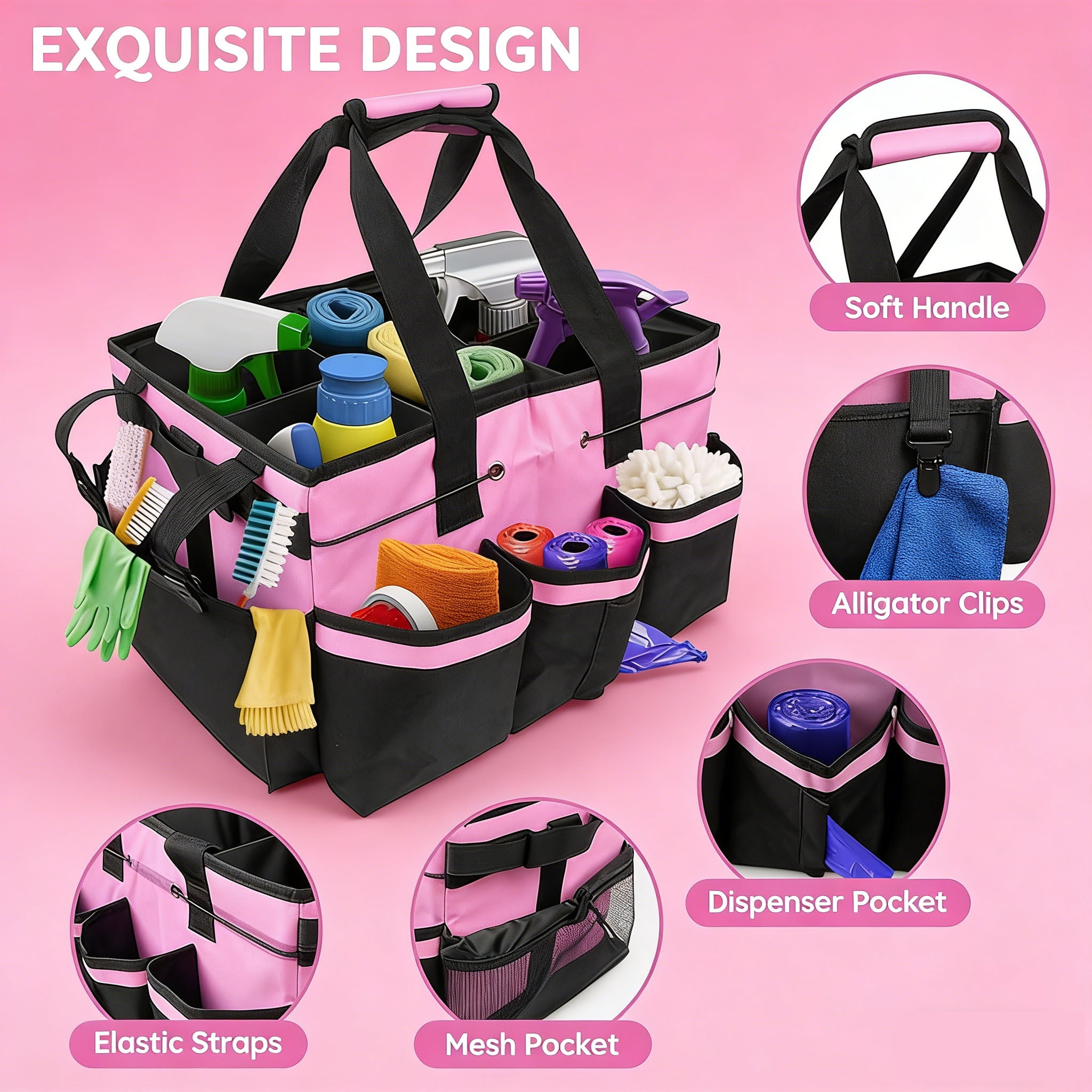 LANGSONGHONG Large Cleaning Caddy Bag, with Multi Pockets, for Car Accessories, Cleaners, Under Sink and Housekeeper