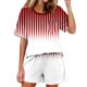 thumbnail image 1 of Conjunto de pijama de mujer de moda de color sólido de manga corta cuello redondo y pantalones con poliéster suave, desgaste de casa transpirable para verano diario, 1 of 9