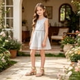 thumbnail image 4 of Girls Sandals Flower Girl Low Heel Open Toe Dress Shoes Wedding Party Pumps, Evening Shoes(Gold,5.5-6 Years), 4 of 8