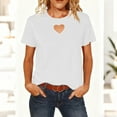thumbnail image 2 of WXLWZYWL Valentine's Day T Shirts for Women Short Sleeve Shirts Heart Cutout Front Crewneck Summer Tops Loose Fitted Tees, 2 of 6