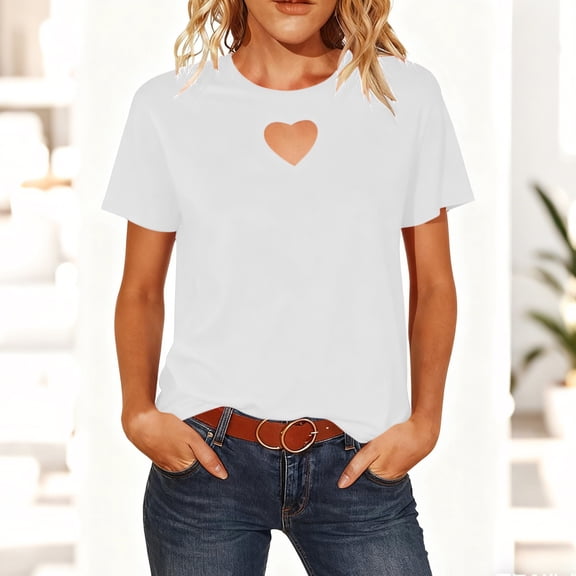 HOMBOM Basic Tops for Women Trendy White Elegant Loose Crewneck Solid Color Short Sleeve Ladies T Shirts Comfy