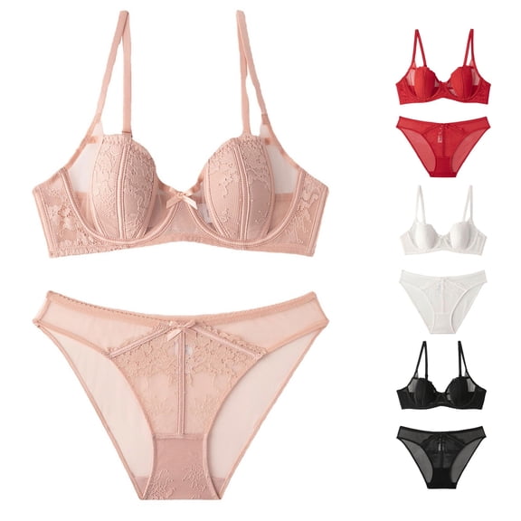 HNMKIU Women Comfortable Thin Lace Underwear With Side Breathable Bra Set