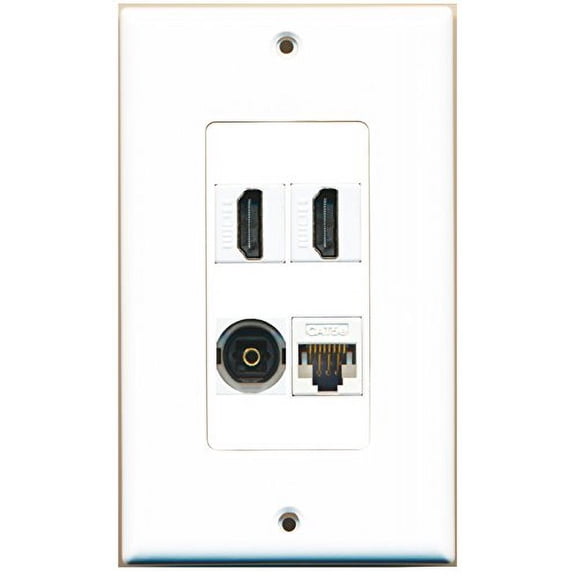 RiteAV - 2 Port HDMI 1 Port Toslink 1 Port Cat5e Ethernet White Wall Plate Decorative