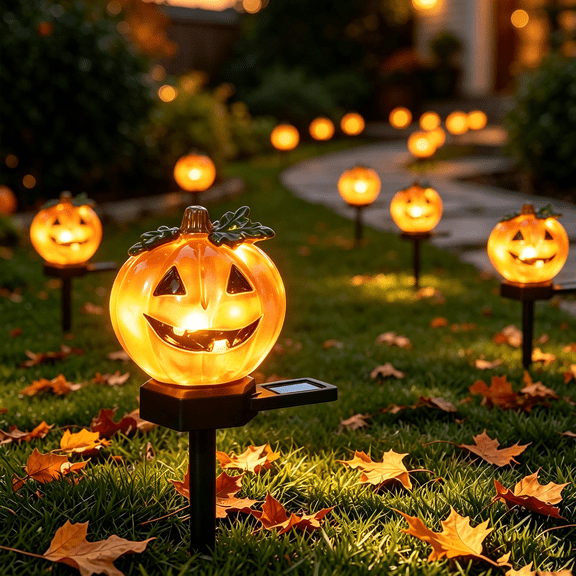 Akmoler Halloween Pumpkin Solar Yard Lights Outdoor Waterproof, Solar Stakes Light Decor, Yard Decor for Garden, Patio, Lawn, Pathway, Walkway Sidewalk