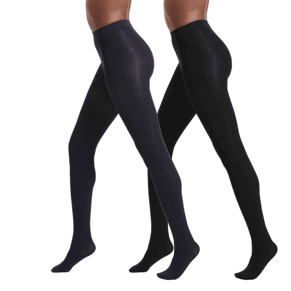 No nonsense Women's Super Opaque Control Top Tights 2 Pair Pack, Black/Navy, Large