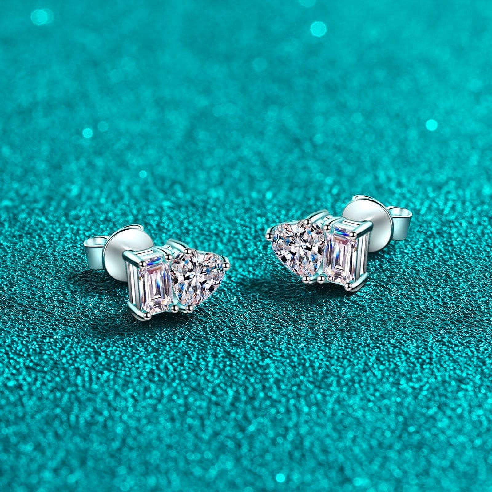 Biuufish Moissanite Earrings, 2.0 ct D Color Radiant Cut Lab Created Diamond Square Love Earrings 18K White Gold Plated Silver Screw Back for Women