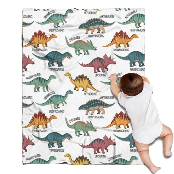 White Dinosaurs with Labels Playfully Blanket,Comfortable Soft Flannel Throw Blanket,All Season,Warm Lightweight Blankets for Sofa Bed Couch Living Room Chair,30"x40"