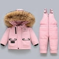 thumbnail image 2 of XUNKUSGA Toddler Snowsuit 1-5Y Soft Lightweight Baby Boys Girls Winter Coat Fashion Color Block Windproof Resistant Snow Pants and Jackets Bib 2-Piece Kids Clothing Sets Pink, 2 of 3