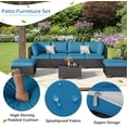 thumbnail image 4 of YODOLLA 7-Piece Patio Furniture Set with 43" Fire Pit Table, Rattan Wicker Outdoor Sectional Sofa Couch with Table Patio Conversation Set for Lawn& Backyard In Peacock Blue& Black, 4 of 7