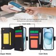 thumbnail image 4 of Wallet Case Compatible with iPhone 12 Mini Zipper Luxury ID Cash Credit Card Slots Holder Crossbody Lanyard Folio PU Leather Cover [Detachable Magnetic Hard Case] with Strap, Black, 4 of 16