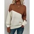 thumbnail image 5 of Women'S Casual Color Block Sweater Crewneck Long Sleeve Ribbed Knit Pullover Top Caramel Color M, 5 of 8