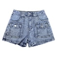 thumbnail image 4 of Conairie Jean Cargo Shorts for Women Y2k High Waist Stretchy Denim Shorts Summer Shorts with Pockets BU1 L, 4 of 4