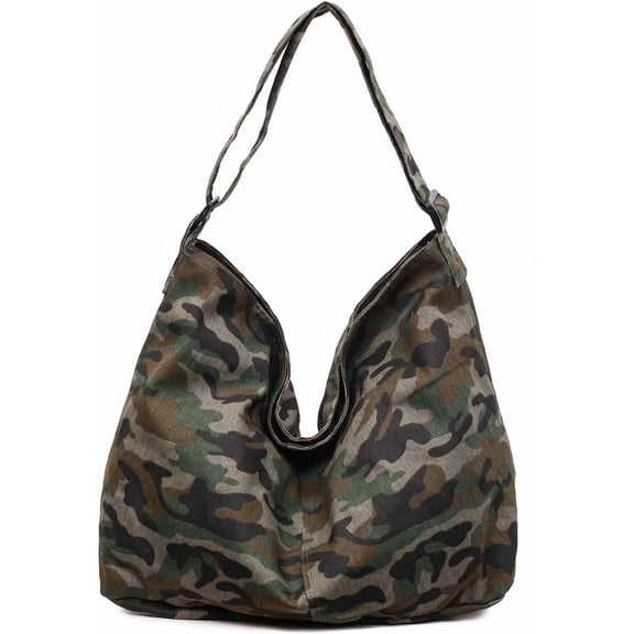 SPEKSEE Y2K Camo Canvas Hobo Shoulder Bag, Large Capacity Adjustable Crossbody Tote Bag, Vintage Streetwear Casual Messenger Bag for Daily Travel Shopping