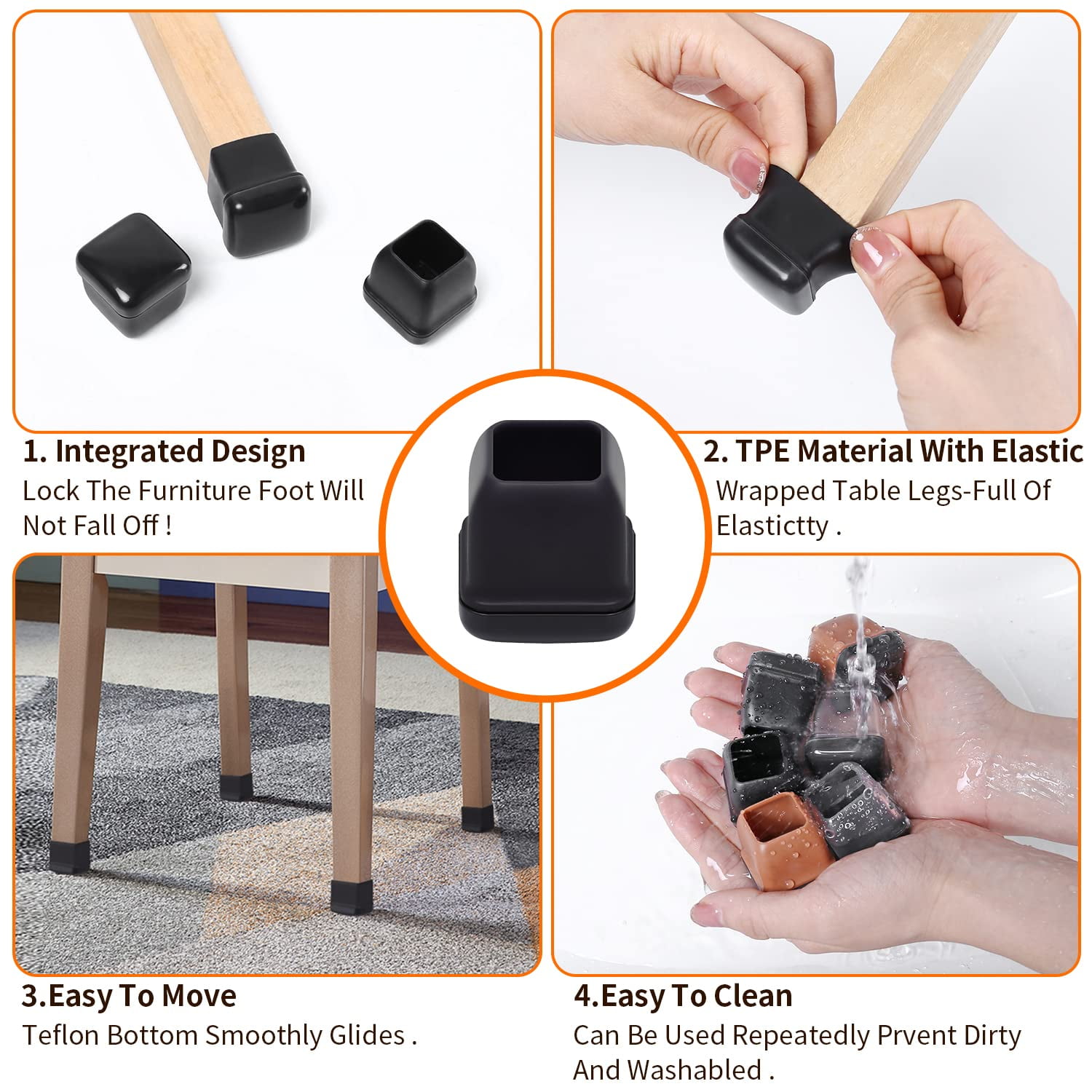 Ezprotekt 24 Pcs Chair Leg Sliders for Carpet,Clear Square Furniture  Sliders Chair Leg Protectors 