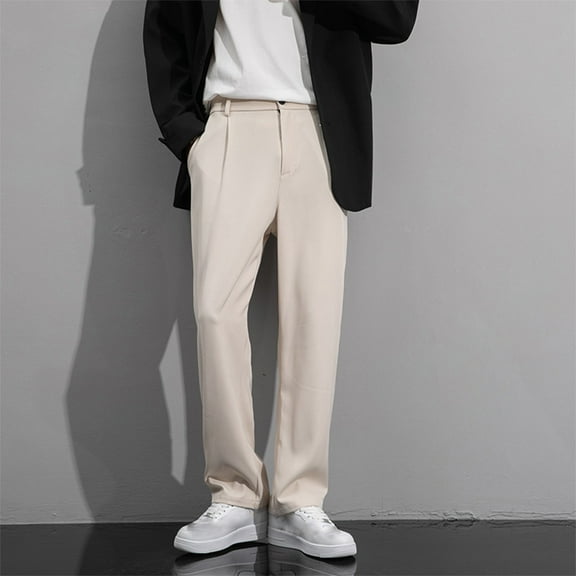 BXINGOHAI Men's Comfort Classic Fit Flat Front Hidden Comfort Dress Pant Khaki L