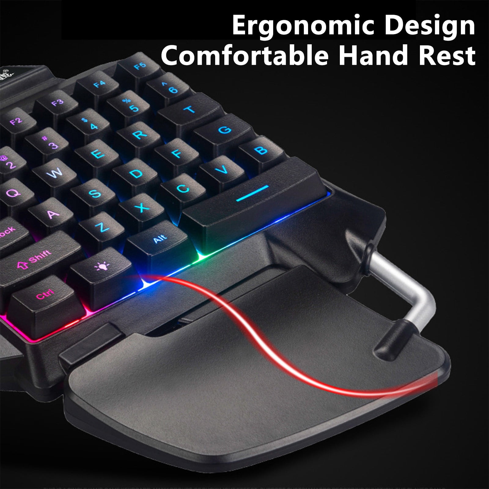 One-Handed Mobile Gaming Keyboard, Ergonomic Tilted Layout, RGB Backlit, Anti-Ghosting, Wired 35-Key, Plug & Play, Portable for Mobile Games