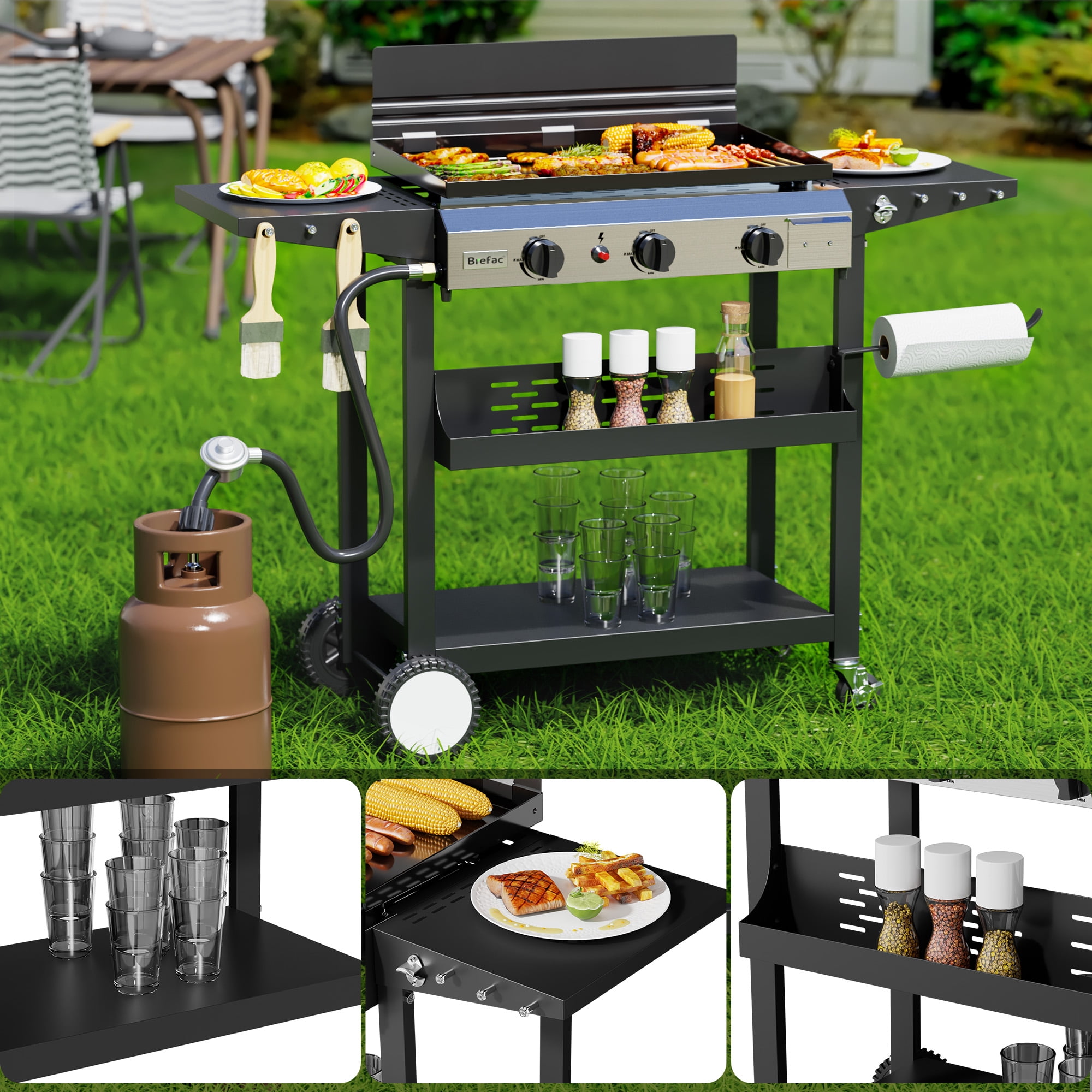 Tcisa 3-Burner 23" Outdoor Flat Top Grill & Gas Griddle – Propane Grill for Camping, Tailgating, BBQs, and Patio Cooking