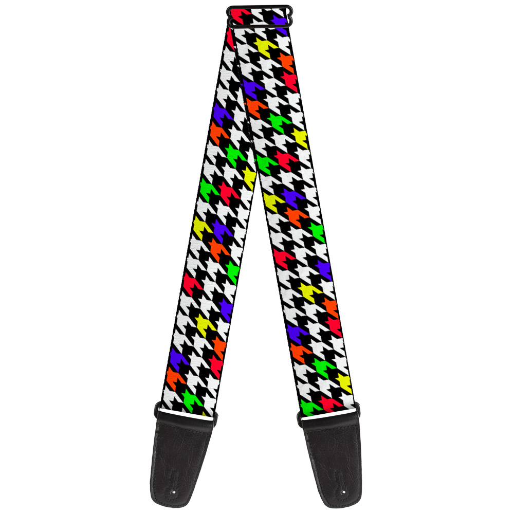 Buckle-Down Guitar Strap, Houndstooth Black White Multi Neon, 2 Inches Wide