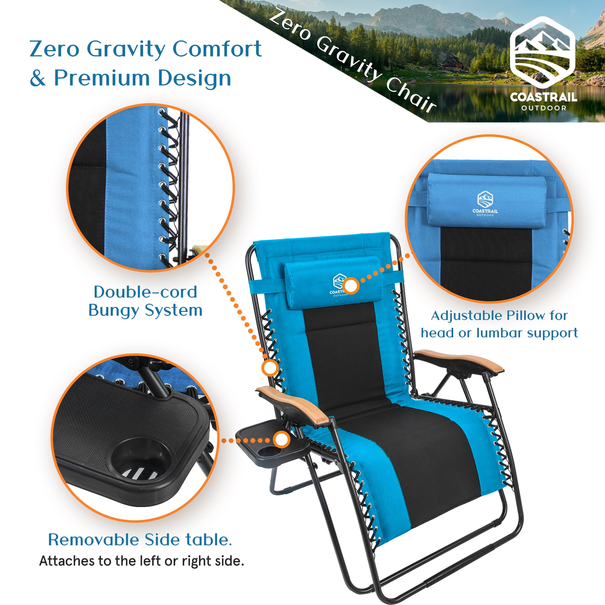 Coastrail Outdoor Oversized Zero Gravity Chair Wood Armrest Padded
