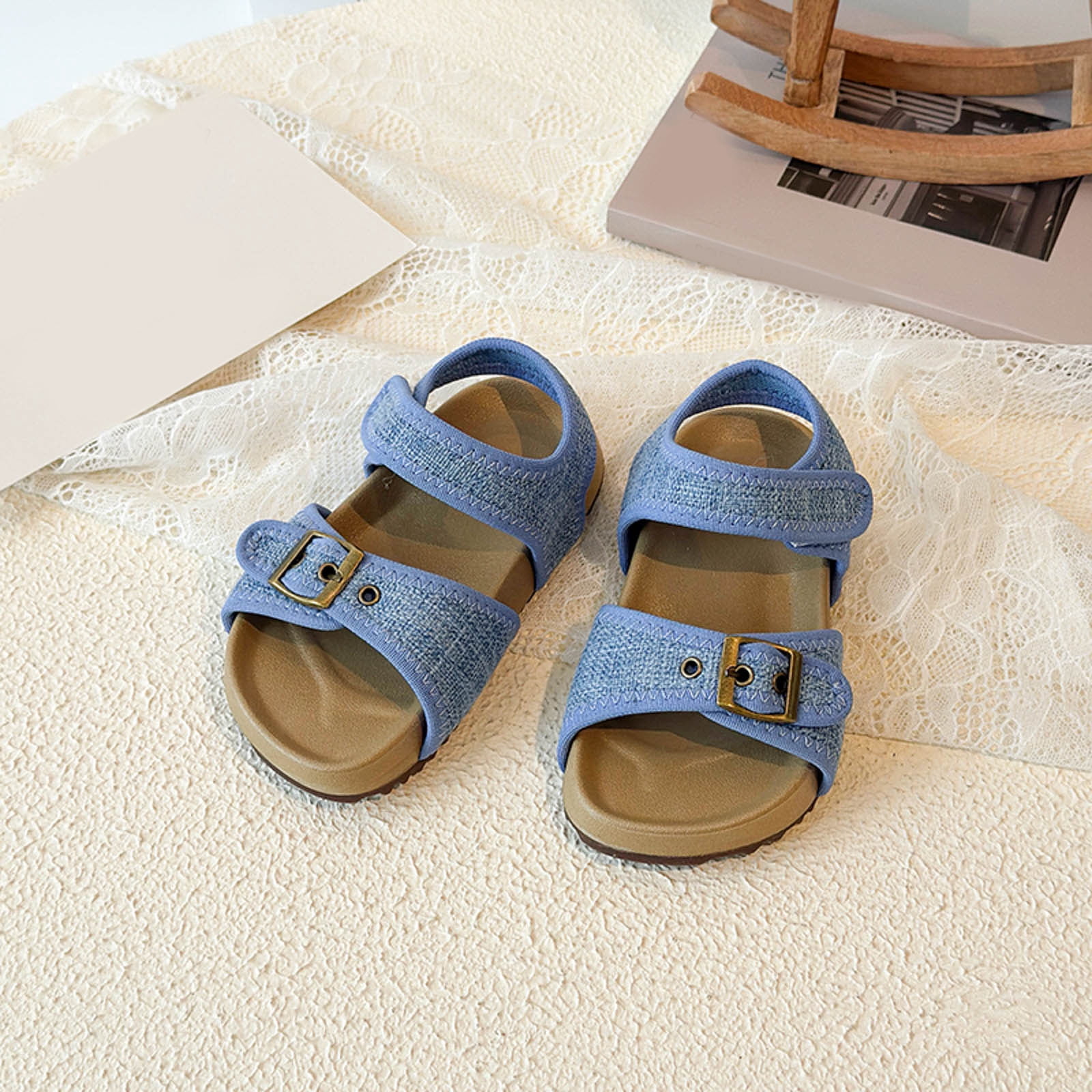 enyan Girls Summer Sandals Outdoor Beach Anti-Slip Rubber Soft Sole Newborn Toddler First Walker Shoes Baby Girl Sandals,Blue,Size 11.5