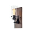 thumbnail image 3 of Warehouse of Tiffany Stravo 1-Light Black and Faux Wood Finish Metal Wall Sconce with Glass Cylinder Shade (includes Edison Bulb), 3 of 3