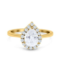 Yellow Tone, Simulated Cubic Zirconia Size-5 Teardrop Halo Art Deco Pear Wedding Engagement Ring 925 Sterling Silver